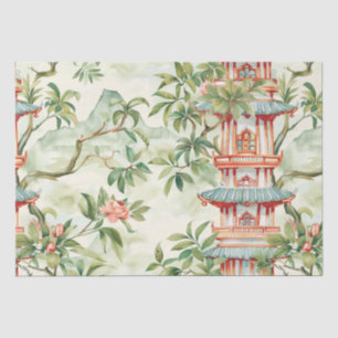 Papel De Seda Pagoda Asiática de Aquarela na Paisagem Verdante (