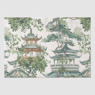 Papel De Seda Pagoda Asiática de Aquarela na Paisagem Verdante (