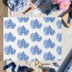 Papel De Seda Pagoda Blue Willow em Chinoiserie