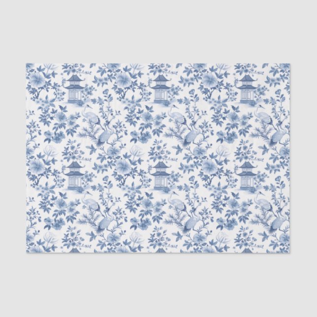 Papel De Seda Pagoda Chinoiserie Flagoda Azul (Frente )
