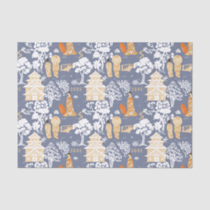 Papel De Seda Pagodas de Chinoiserie Azul
