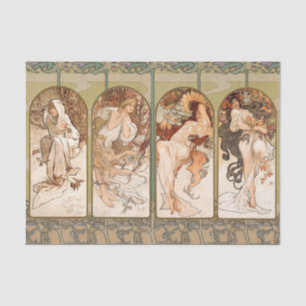 Papel De Seda Painel Art Nouveau Quatro Estações de Alphonse Muc