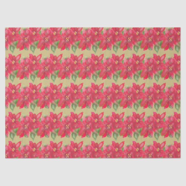 Papel De Seda Painted Red and Green Poinsettia Christmas Design (Frente )