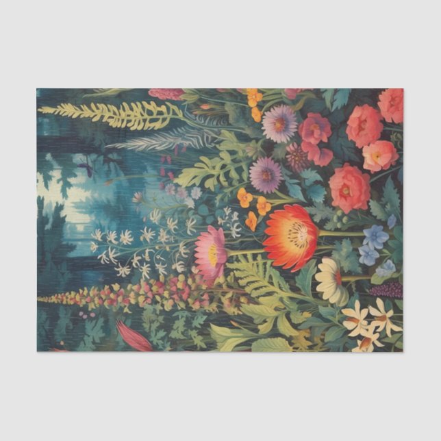 Papel De Seda Painterly Semi-Abstrato Wildflower em uma Floresta (Frente )