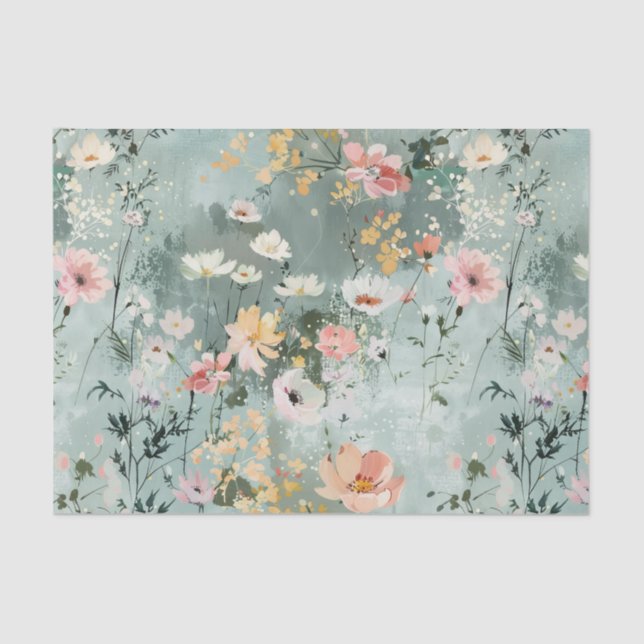 Papel De Seda Painterly Wildflowers Pattern in Soft Shades (Frente )