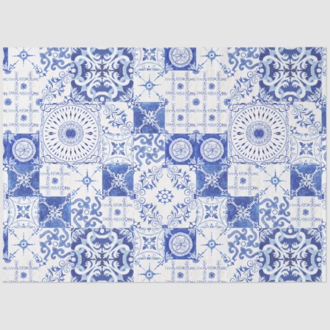 Papel De Seda País Francês Farmhouse Blue White Azulejo Decoupag (Frente )