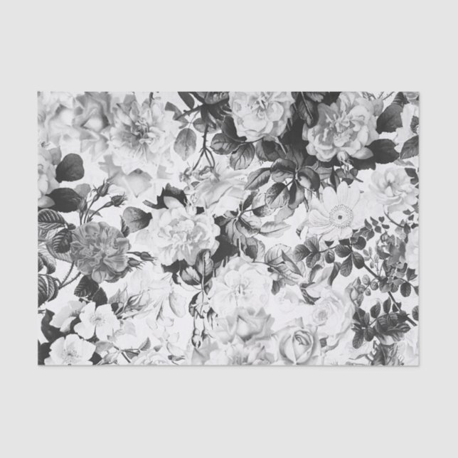 Papel De Seda País moderno branco preto da aguarela floral (Frente )