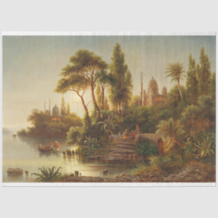 Papel De Seda Paisagem Asiática na Luz da Noite (Arte Sunset)