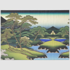 Papel De Seda Paisagem Cena de Água Asiática com Desnutação de Á