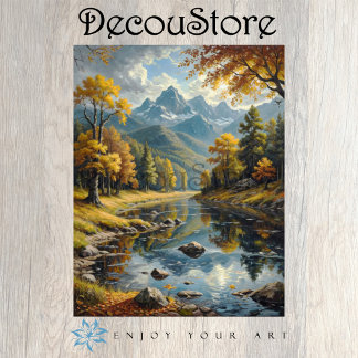 Papel De Seda Paisagem Clássica de Montanha em Decoupage