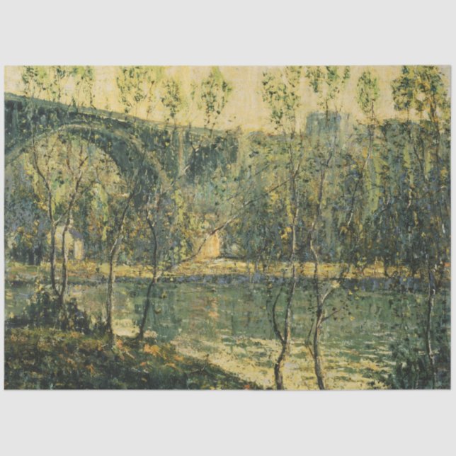 Papel De Seda Paisagem com Rio e Ponte: Primavera Morning (Frente )