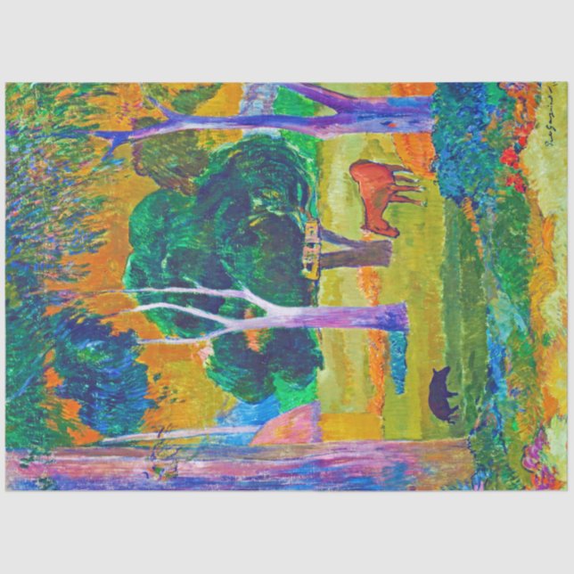 Papel De Seda Paisagem com Suíno e Cavalo, Gauguin (Frente )