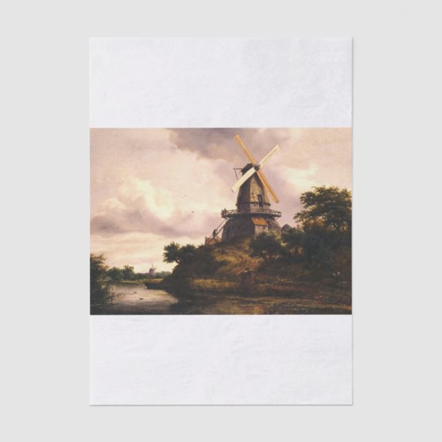 Papel De Seda Paisagem com um Moinho de Vento (Frente )