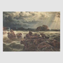 Papel De Seda Paisagem Costeira com Navios no Horizonte