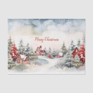 Papel De Seda Paisagem das Árvores Vermelhas e Verdes do Natal