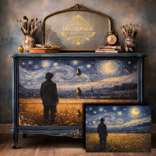Papel De Seda Paisagem de Campo de Trigo Noturno Estrelado Decou