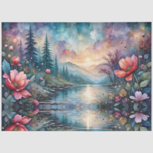 Papel De Seda Paisagem de Córrego Floral Fabulosa Colorida