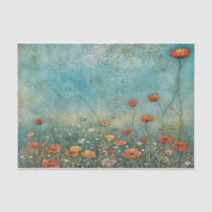 Papel De Seda Paisagem de papoulas de flores silvestres vintage