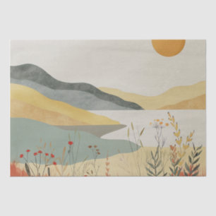 Papel De Seda Paisagem de Terracota Salvia Retro ao Pôr do Sol à