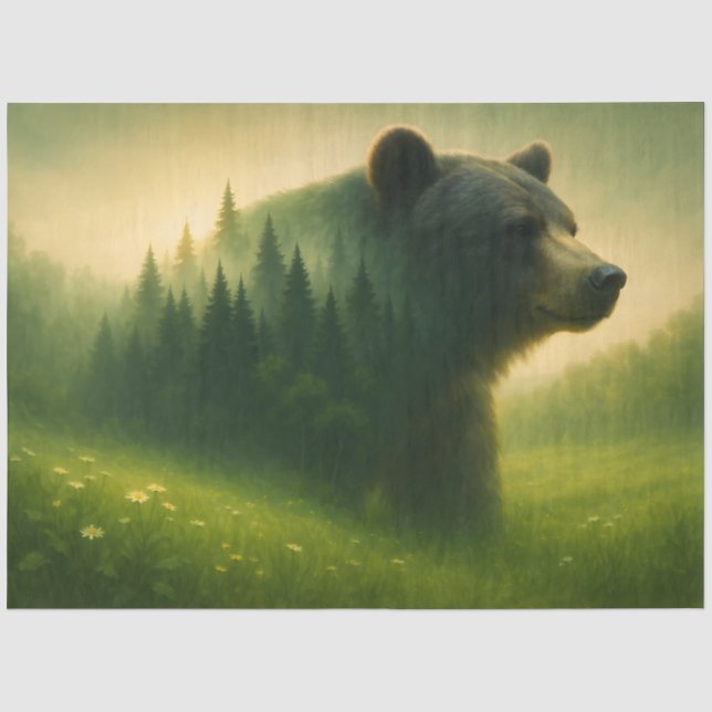 Papel De Seda Paisagem de Urso na Floresta – Decoupagem de Vida  (Frente )
