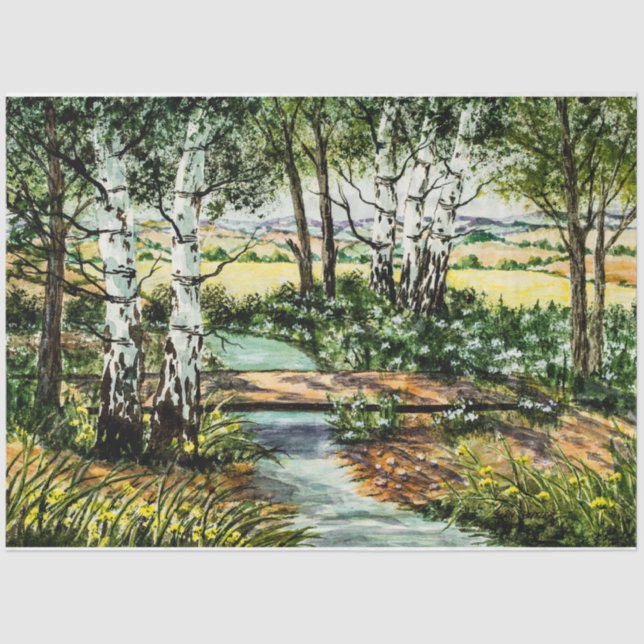 Papel De Seda Paisagem de Woodland Springtime (Frente )