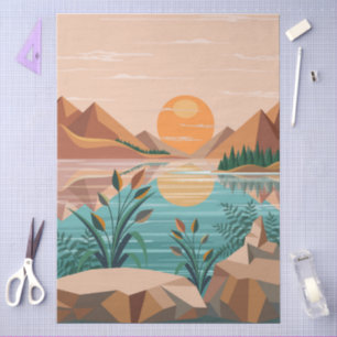 Papel De Seda Paisagem do pôr do sol no lago da montanha pacífic