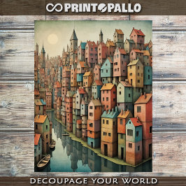 Papel De Seda Paisagem fluvial em tons pastéis