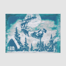 Papel De Seda Paisagem Natal Santa Claus Reindeer