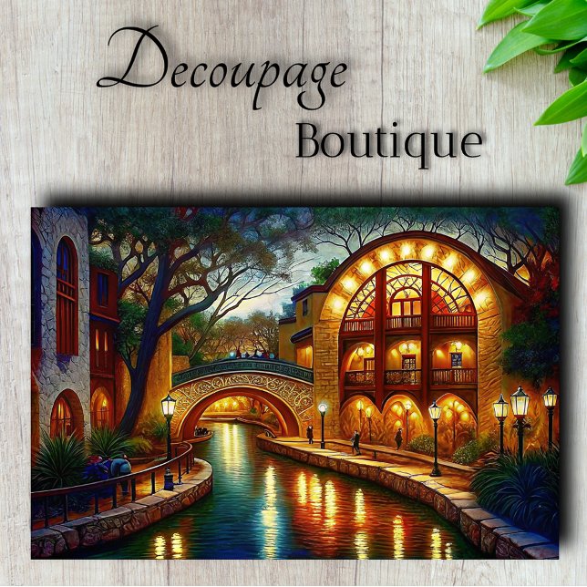 Papel De Seda Paisagem Noturna da Cidade Canal em Decoupage (Evening Canal Cityscape Decoupage Tissue Paper)