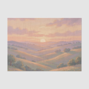 Papel De Seda Paisagem Pastel de Colinas Onduladas Pôr do Sol Do