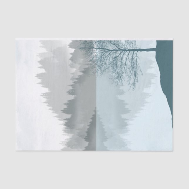 Papel De Seda Paisagem Reflexão de Lago Árvores Verde (Frente )