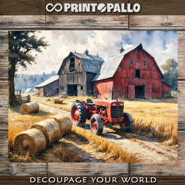 Papel De Seda Paisagem rural com celeiro e trator