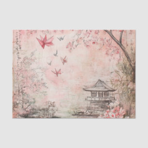 Papel De Seda Paisagem Serena de Flor de Cerejeira Rosa (6)