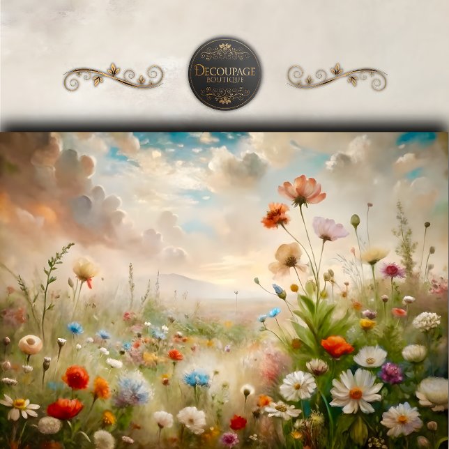 Papel De Seda Paisagem Sonhadora de Campo de Flores Silvestres D (Dreamy Wildflower Meadow Landscape Decoupage Tissue Paper)
