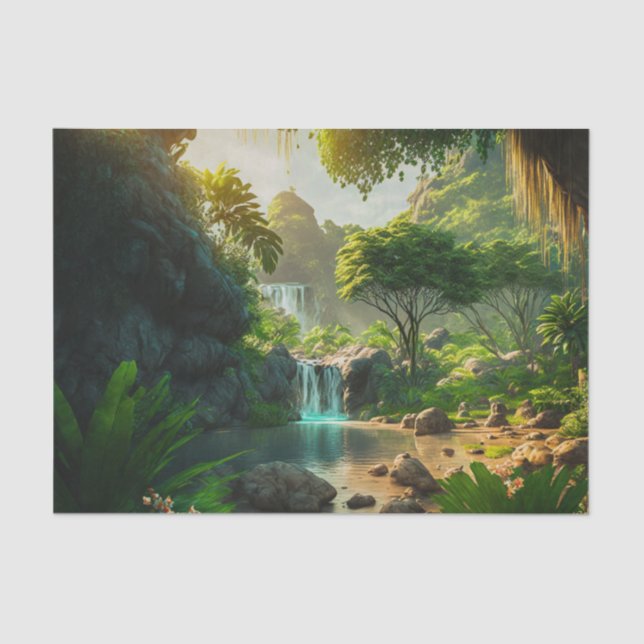 Papel De Seda Paisagem tropical do Paraíso Fantasia com Cascata (Frente )