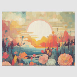 Papel De Seda Paisagem, vermelho e branco, papoilas, sol