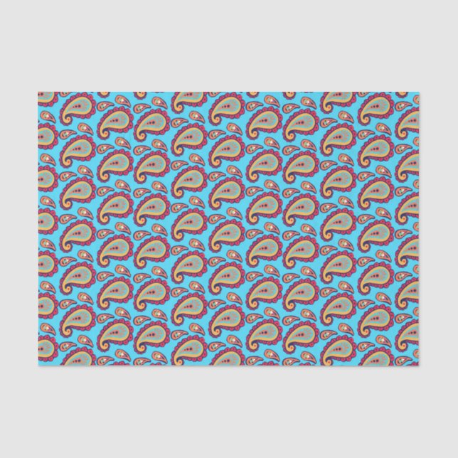 Papel De Seda Paisley azul corajoso (Frente )