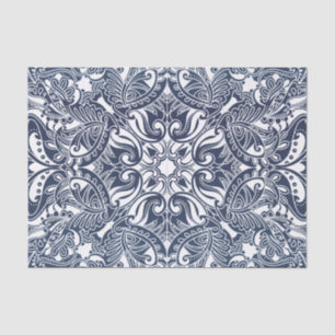 Papel De Seda Paisley azul escuro e branco bonito