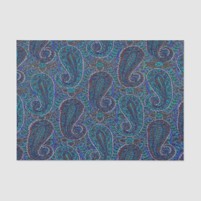 Papel De Seda Paisley Blue Indian Boho Art Pattern (Frente )