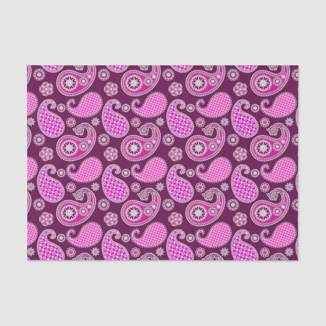 Papel De Seda Paisley, cor-de-rosa fucsia, roxo e branco (Frente )