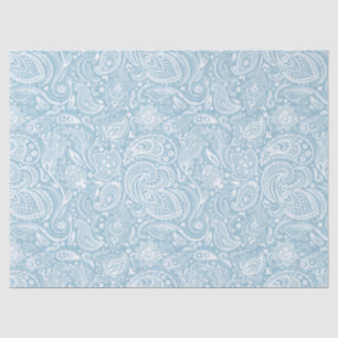 Papel De Seda Paisley Floral Branco Elegante Sobre Fundo Azul