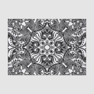 Papel De Seda Paisley preto e branco