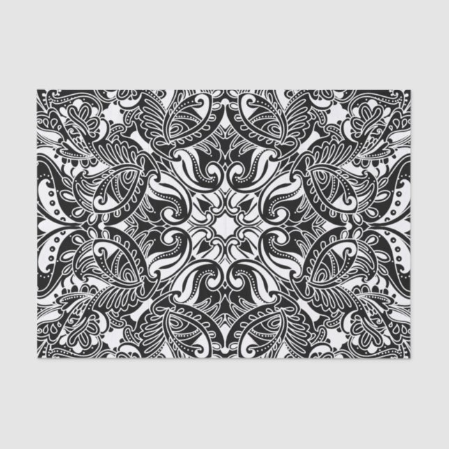 Papel De Seda Paisley preto e branco (Frente )