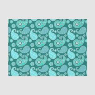 Papel De Seda Paisley, Turquesa, Aqua e White