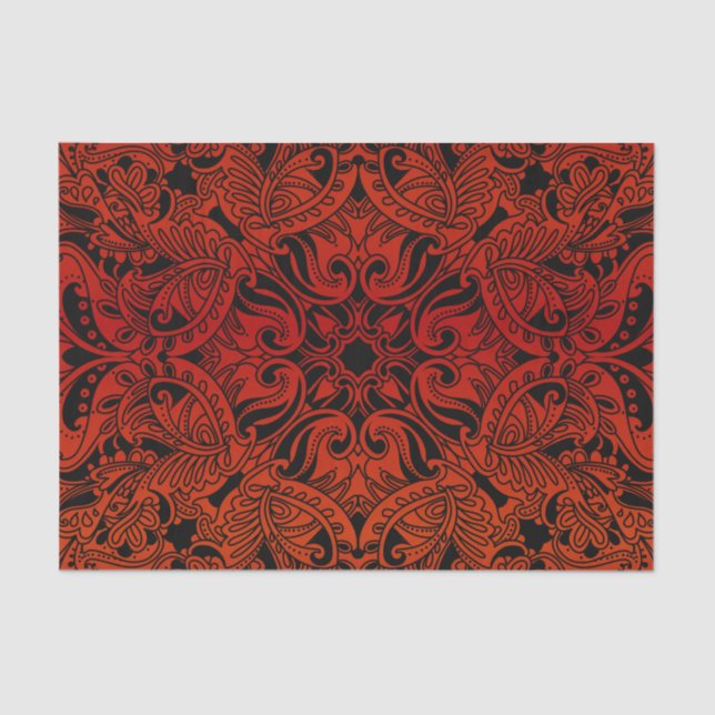Papel De Seda Paisley vermelho e preto da obscuridade bonito - (Frente )