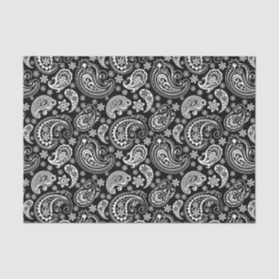 Papel De Seda Paisley White Vintage sobre fundo preto