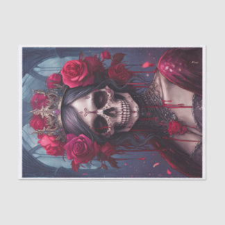 Papel De Seda Paixão e Dor, Rainha Escura. Caveira Gótica e Rosa