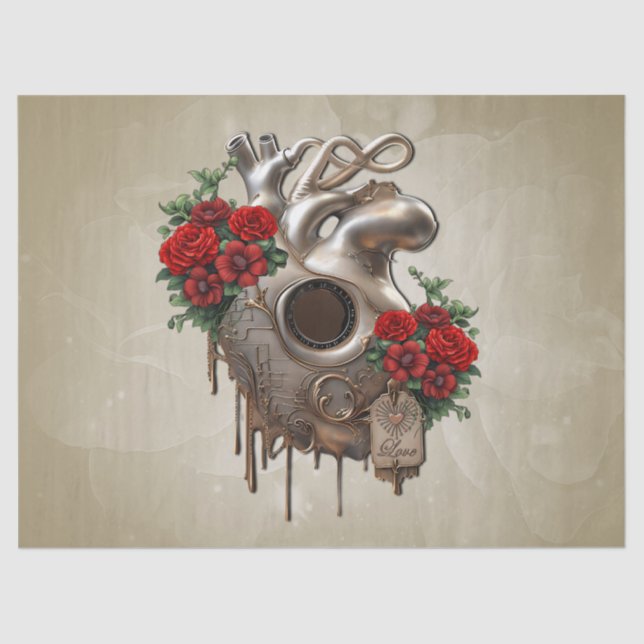 Papel De Seda Paixão Steampunk, o Coração do Amor mecânico. (Frente )