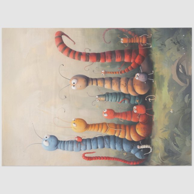 Papel De Seda Palavras de Cartoon Whimsical Decoupage Lagartas (Frente )