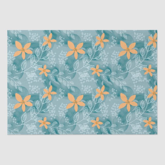 Papel De Seda palha de laranja abstrato floral (Frente )